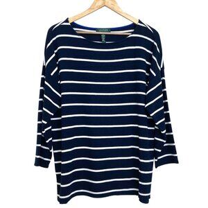 LAUREN RALPH LAUREN Striped Tunic Sweater 1X Blue